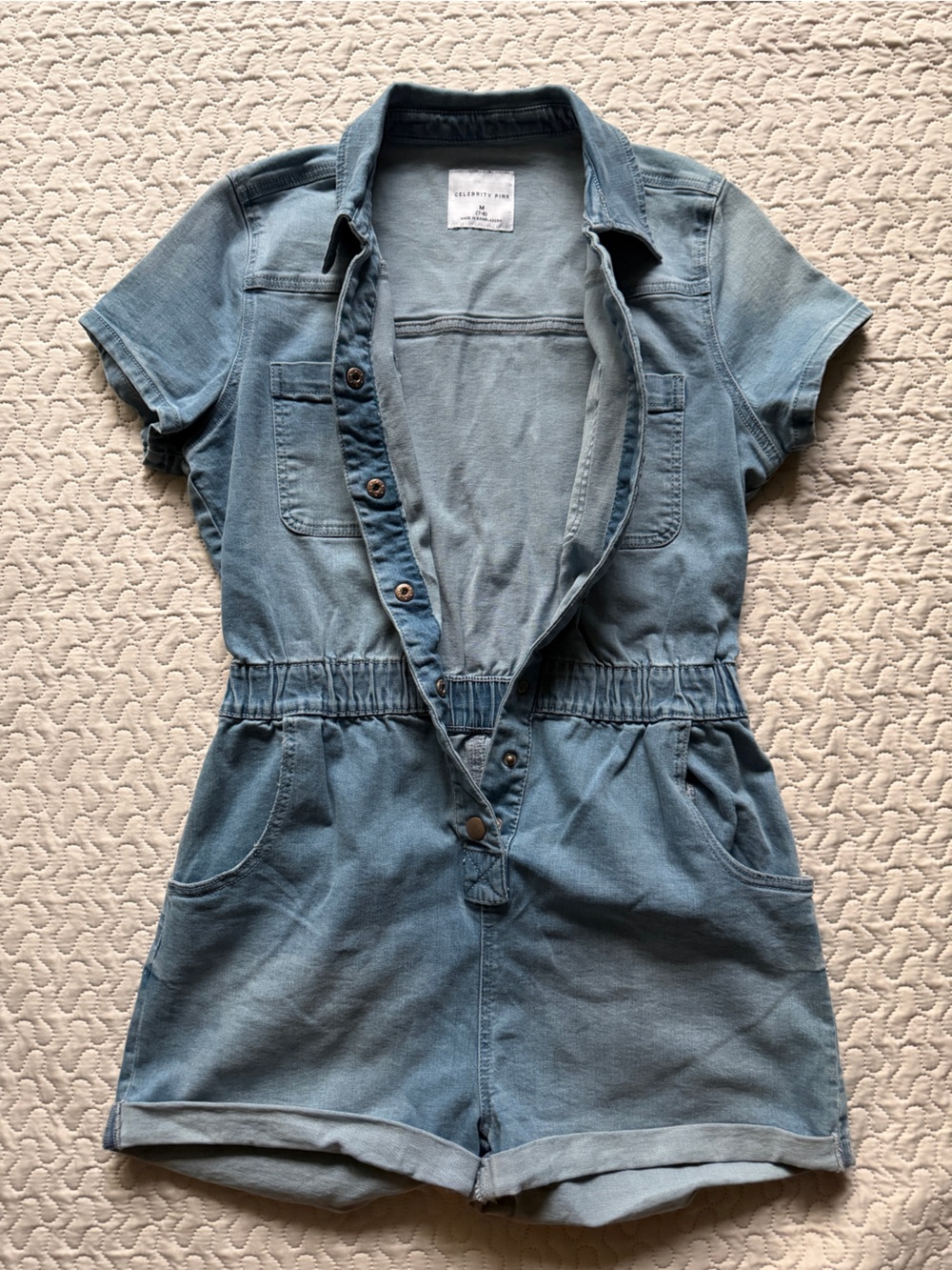 Celebrity Pink Medium (7-9) One Piece Denim Romper Stretch - Picture 2 of 11